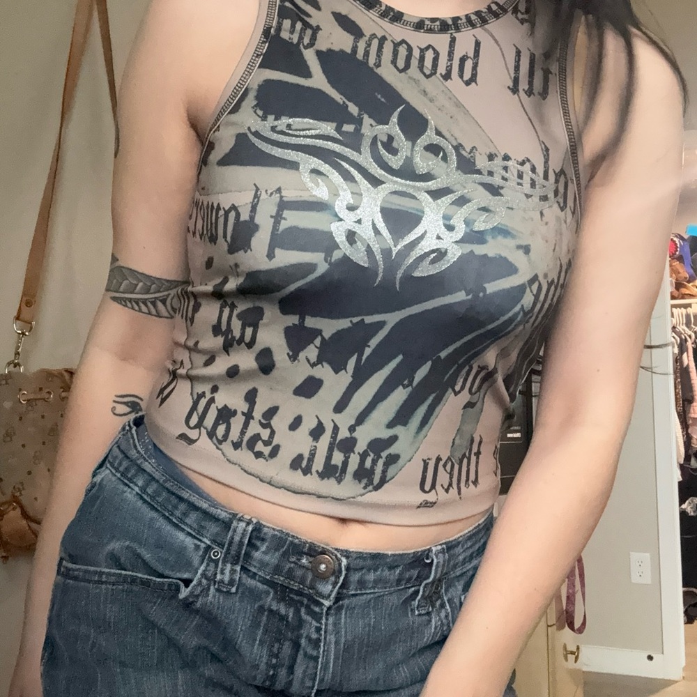 BDG Black and Gray Graphic Tank Top